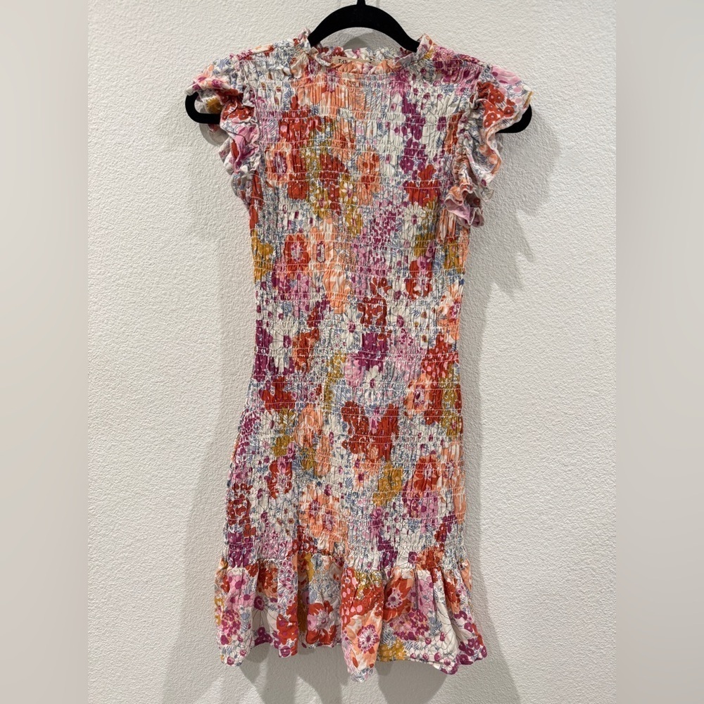 Liberty Love Smocked Floral Mini White Purple Pink Mini Dress Size Small